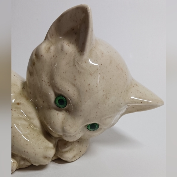 Vintage Speckled Pottery Cat Figurine signed ESC MW - Picture 2 of 6